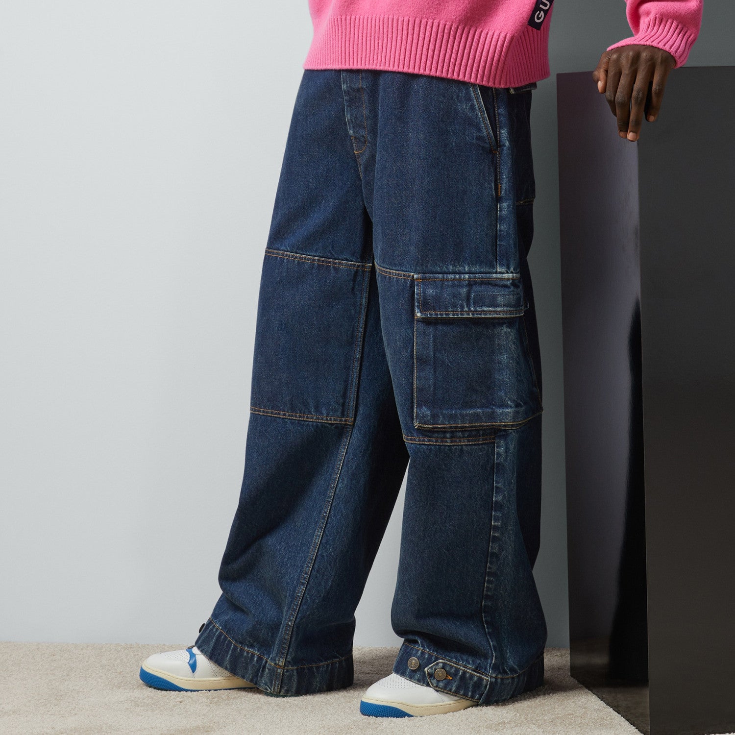 Men's Clothes For All Seasons Dark Blue Zipper Pocket Cropped Casual Jeans Pants #98383