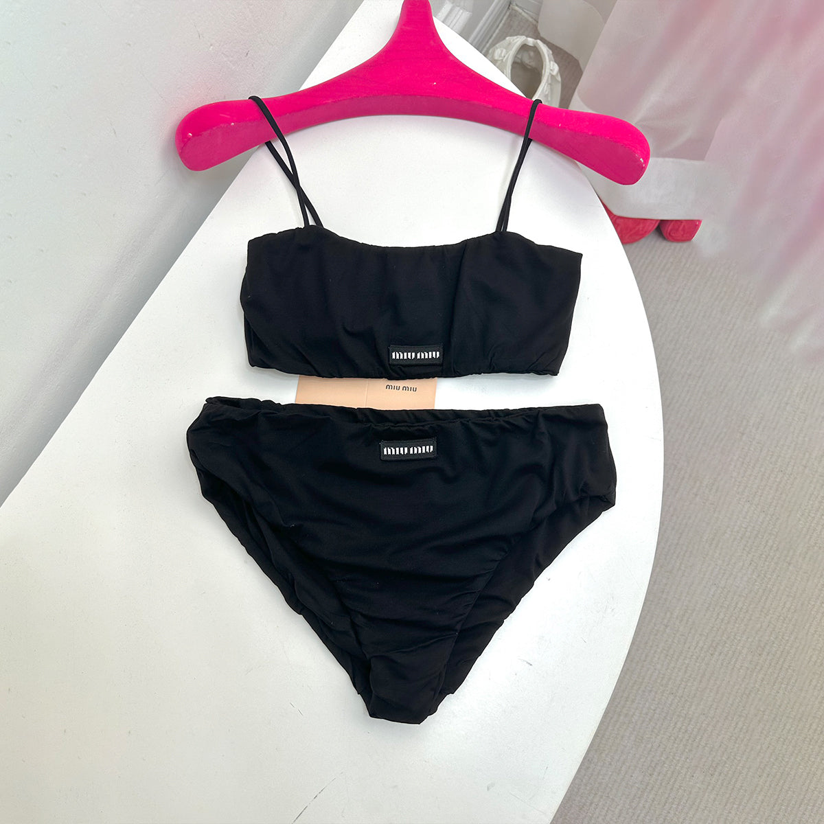 Women's Summer Black And White Stretch Tankini Set Letter Printed Bra Triangle Panty Suit Swimwear Set #71714