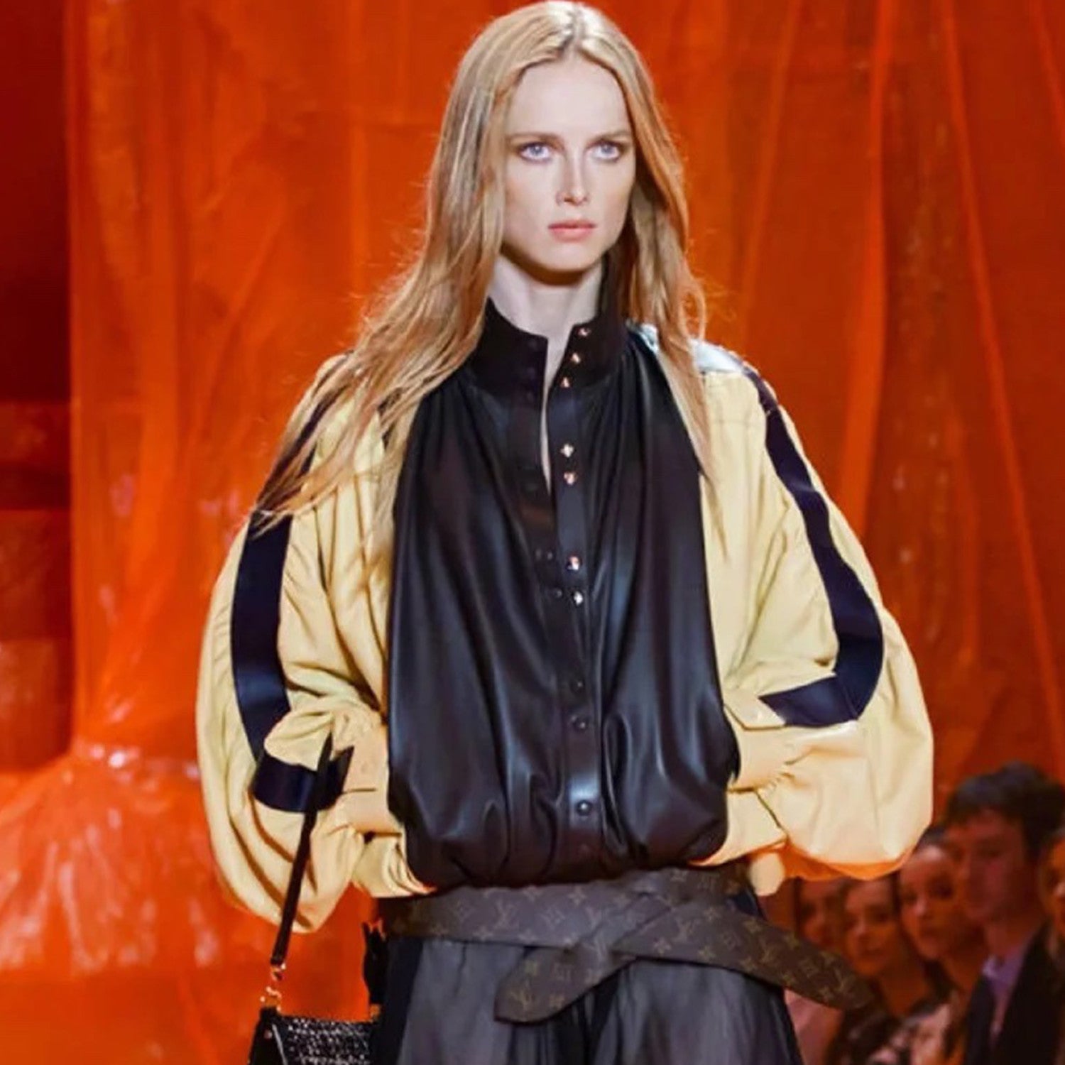 Women's Spring And Autumn Collar Pleated Sheepskin Jacket Single-breasted Color Blocking Casual Fashion Jacket Ngvp #8698