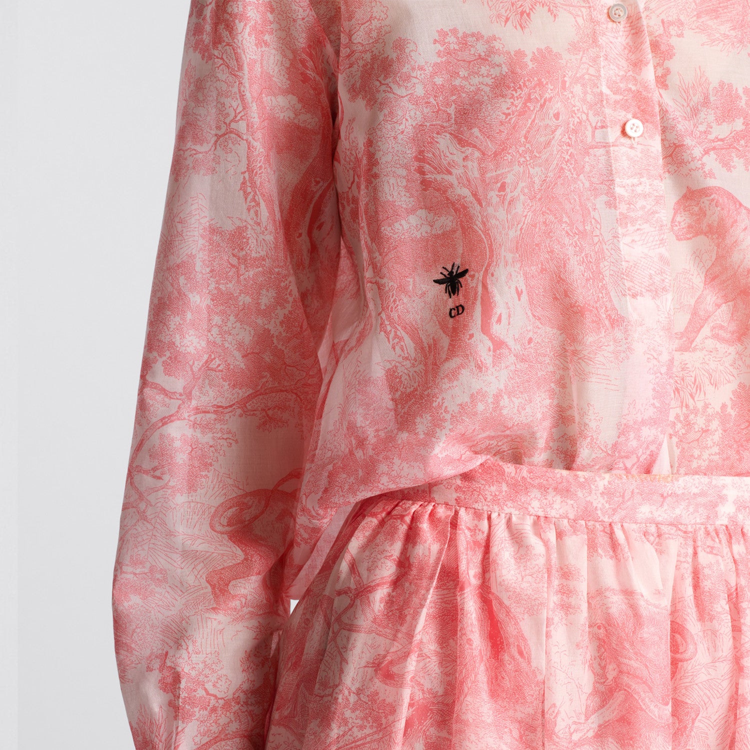 Women's Summer Dioriviera Printed Pattern Embroidered Logo Medium Long Shirt Thin Long Sleeve Lapel Shirt Ngvp #8734