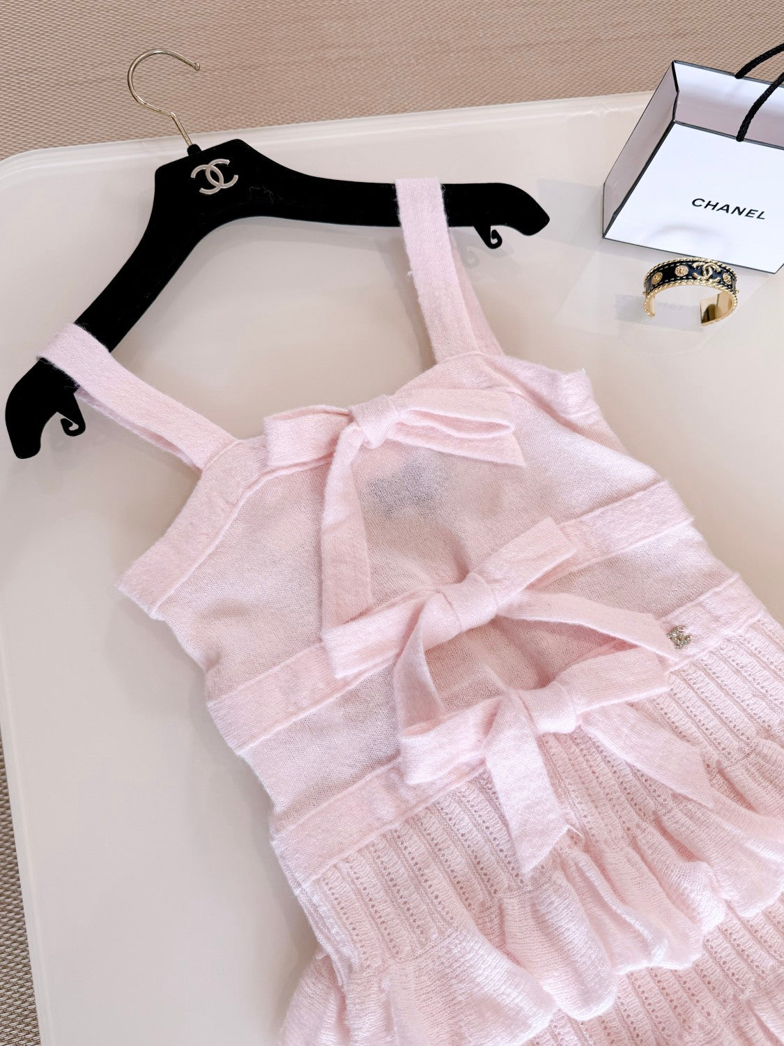 25K Solid Color Pleated Knitted Design Suspender Long Dress Mohair And Silk Light Pink #332234