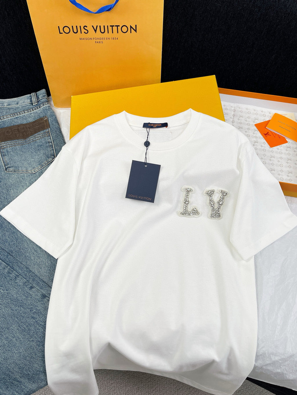 Men's And Women's Summer Embroidered Rhinestone Logo Round Neck Cotton Short Sleeve T-shirt #98561