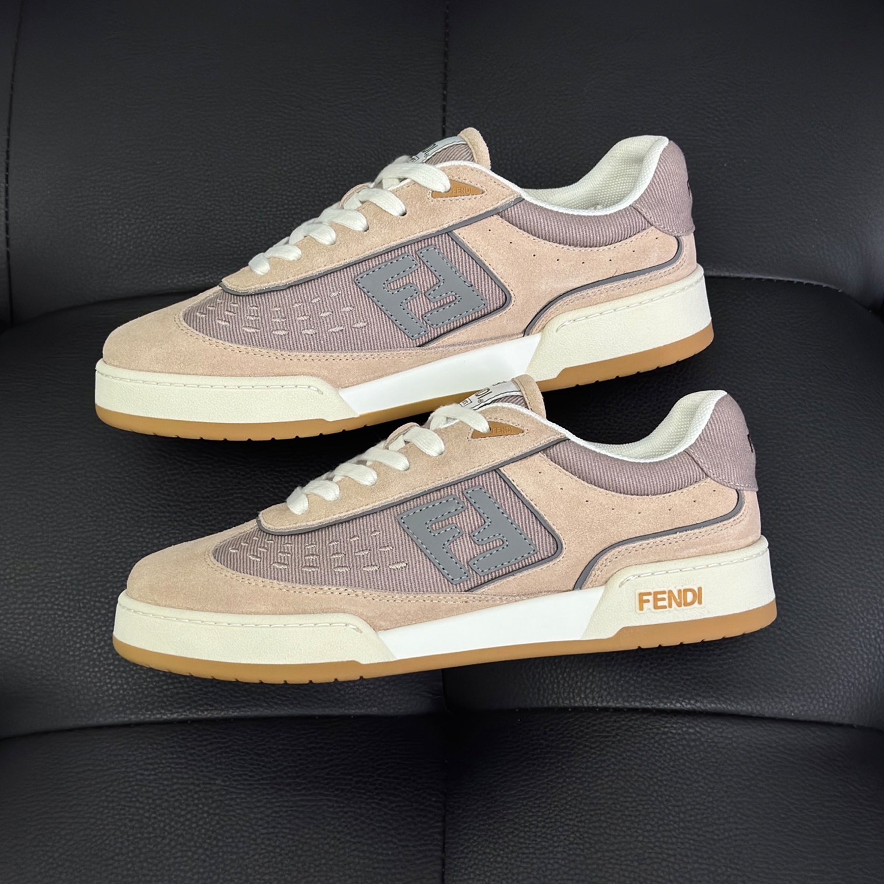 FF Match Leather Suede Low Top Shoes Women's Men's Spring Summer Round Toe Lace Up Colorblocking Fashion Casual Retro Shoes #81414