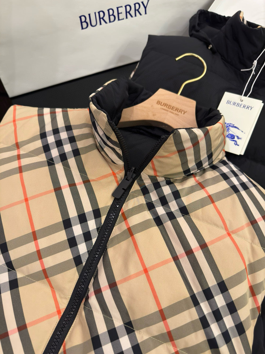 Men's And Women's Fall/winter Fashion Casual Stand Collar Zipper Checkered Reversible Double Sided Checkered Nylon Padded Vest #79369