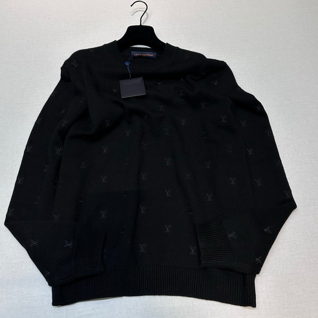 Men's Fall And Winter Black Long Sleeve Logo Embroidered Signature Merino Crewneck Sweater #98236