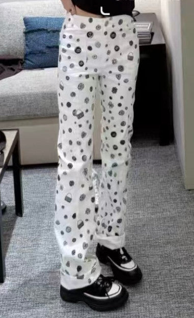 Women's Spring/Fall Fashion Casual Solid Color Classic Print Long Leg Denim Pants #78936