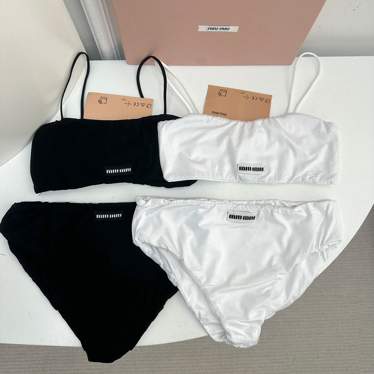 Women's Summer Black And White Stretch Tankini Set Letter Printed Bra Triangle Panty Suit Swimwear Set #71714