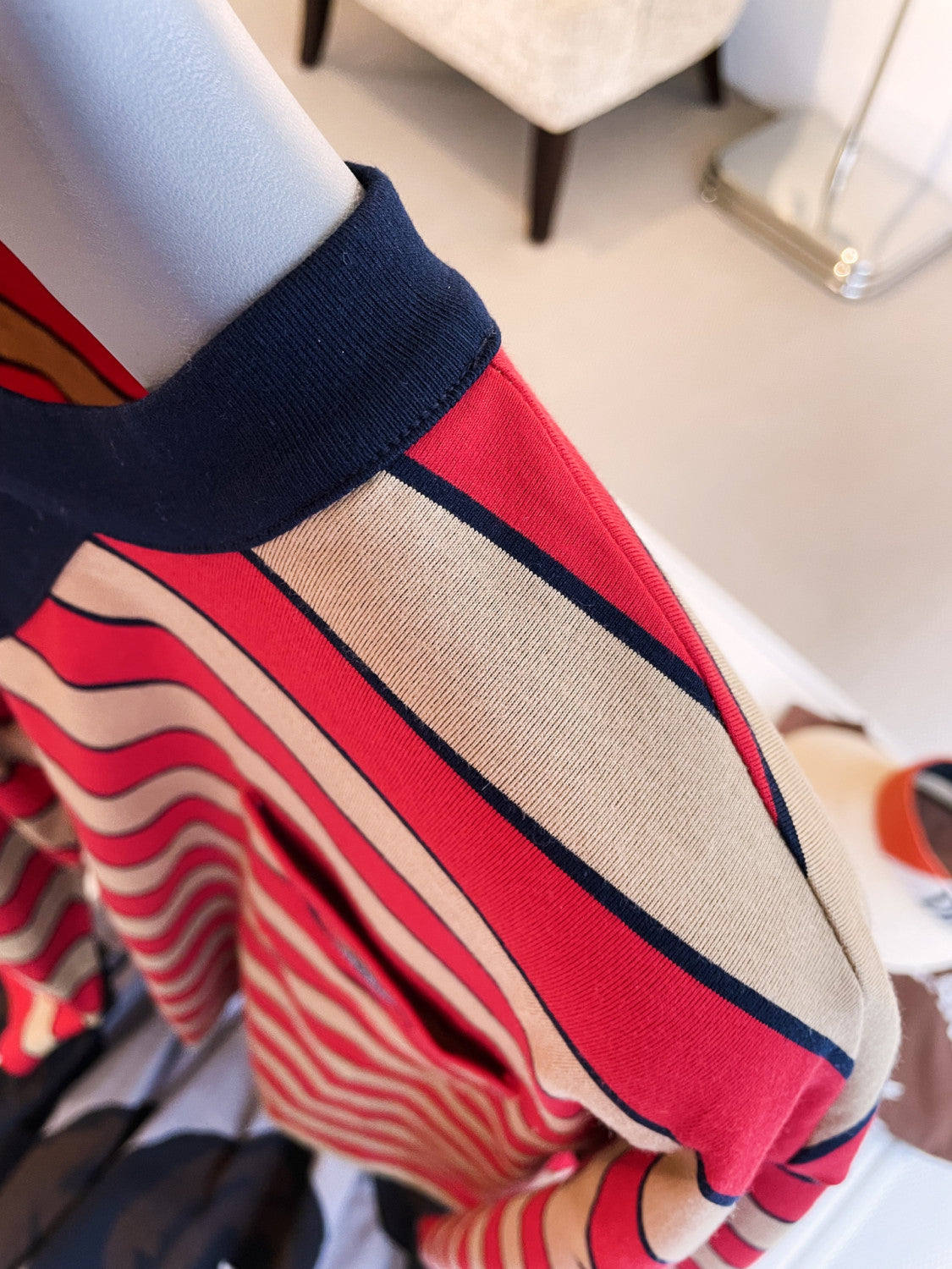 Women's Spring Logo Embroidery Long Sleeve Striped Lisle Cotton Loose Solid Color T-Shirt #71942