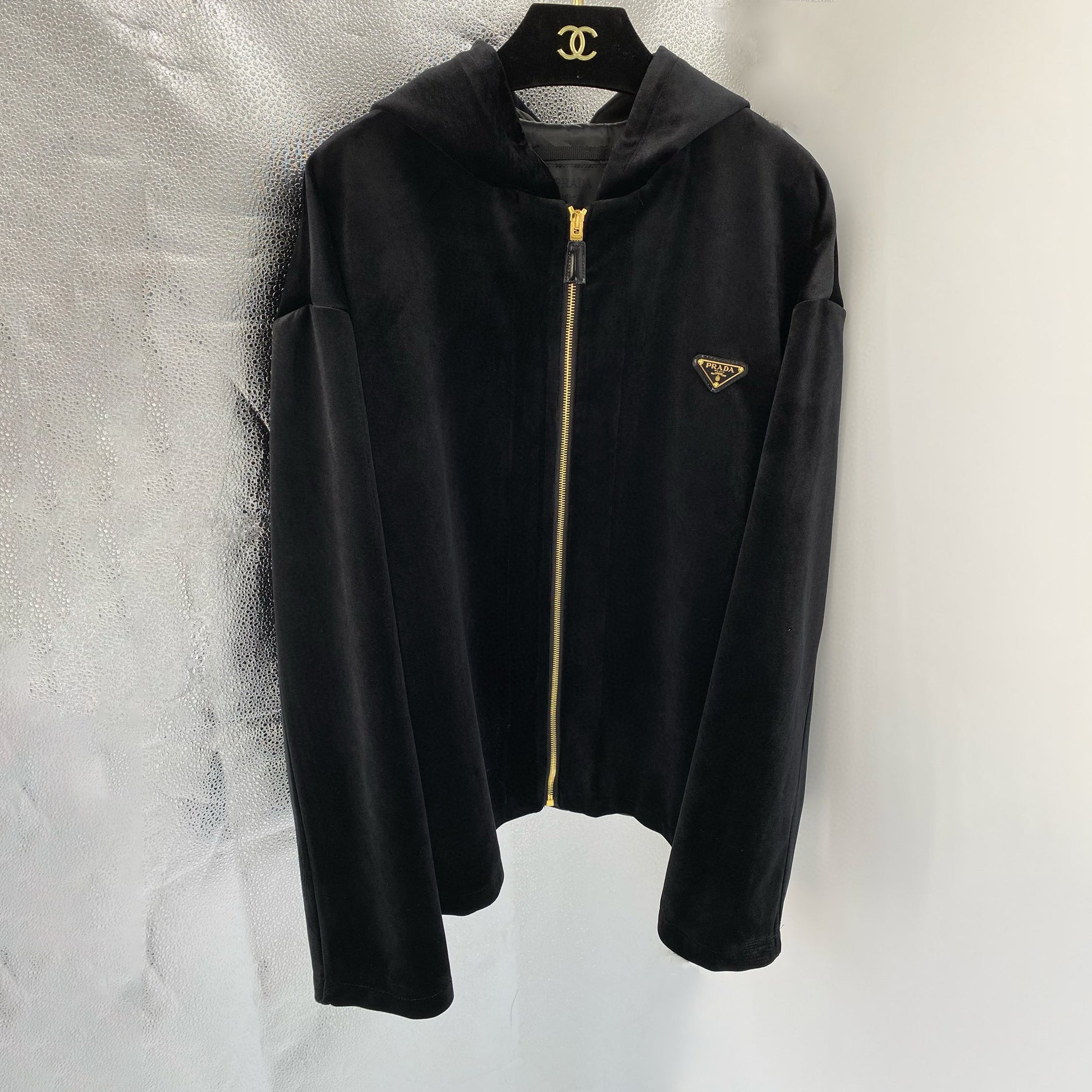 Men's Autumn and Winter Black Fleece Facing Zip Hooded Jacket Pants Set Suit #97841