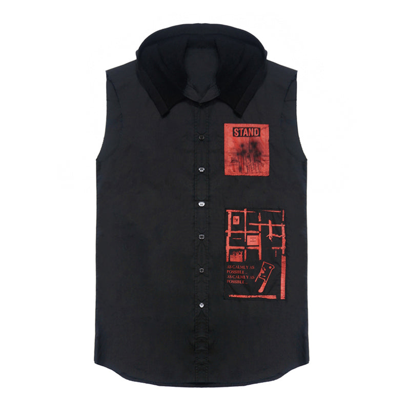 Raf Simons Men Women Printed V-neck Spring Summer Cotton Loose Hooded Sleeveless Shirt Waistcoat Vest Ngvp #1673
