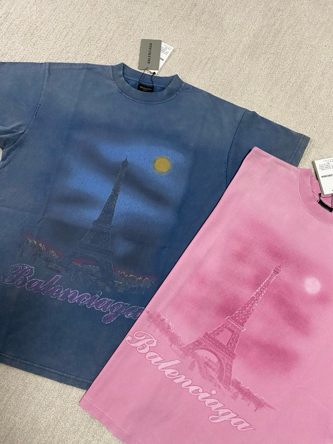 Men's Summer Paris Moon Solid Color Vintage Plain Knit Large Silhouette Short Sleeve T-Shirt #98652