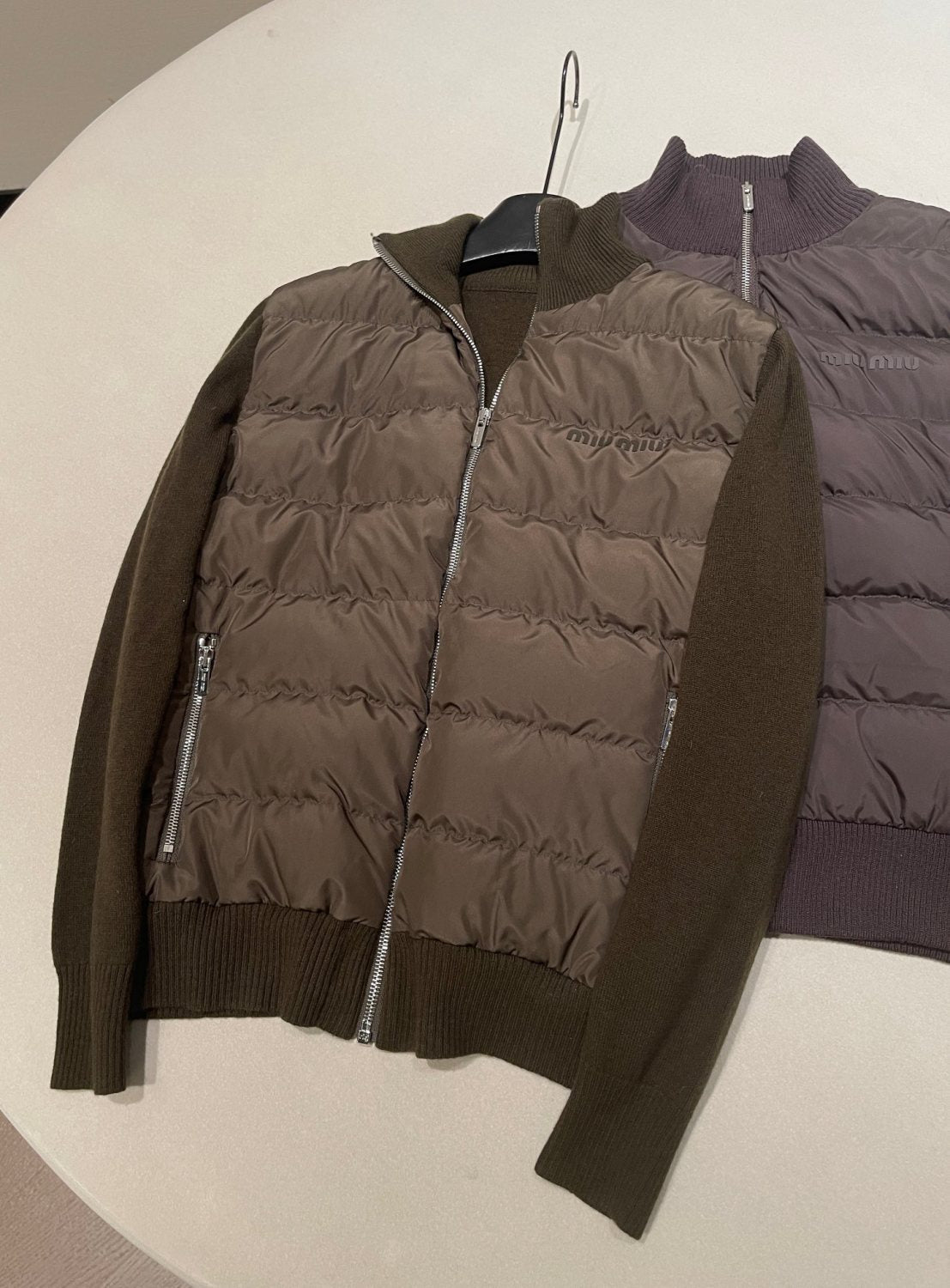 Cashmere Knitted Patchwork Goose Down Stand Collar Down Jacket #194161