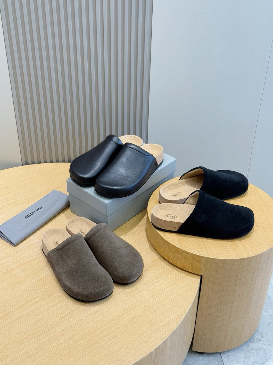 B Men's B I Scholl Flat Mule In Black Cowhide Flat Logo Birkenstock Shoes Fashion Temperament Trend Casual Shoes Slippers Ngvp #1973