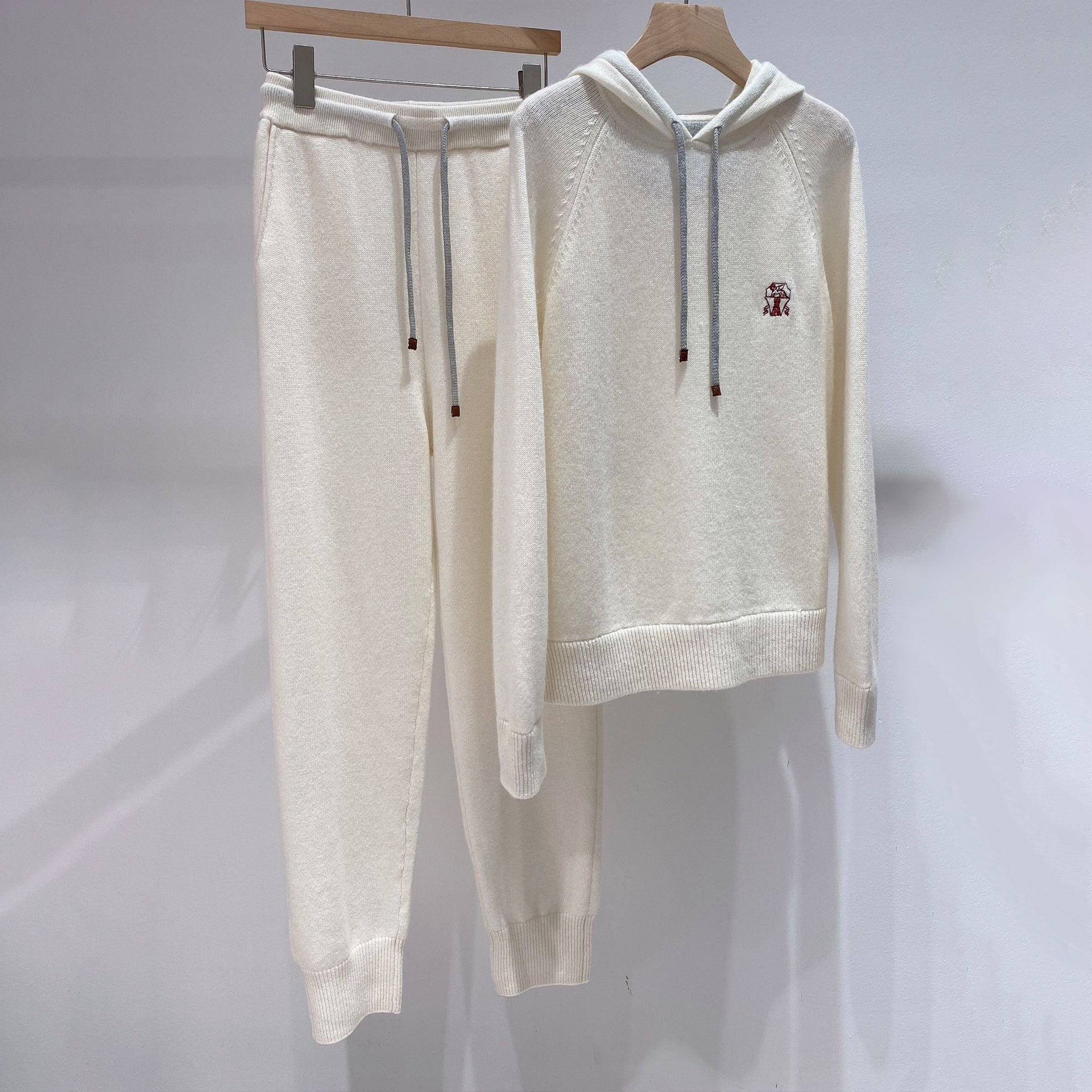 Women's Winter Solid Colours Embroidered Cashmere Loose Hooded Sweatshirt Knitted Drawstring Lounge Pants Two Piece Cashmere Set #71686