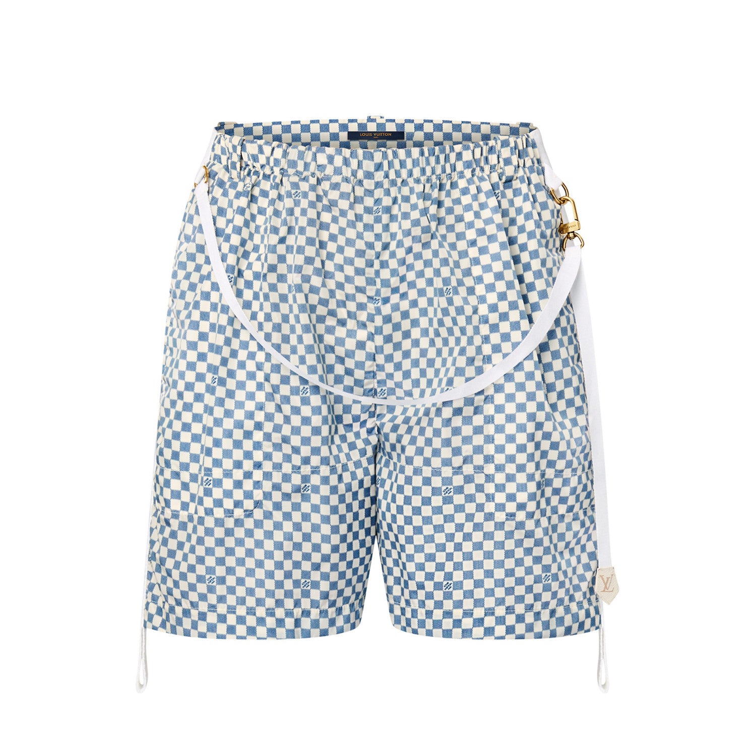 Women's Summer Blue Checkerboard Pattern Casual Shorts Pants #73434