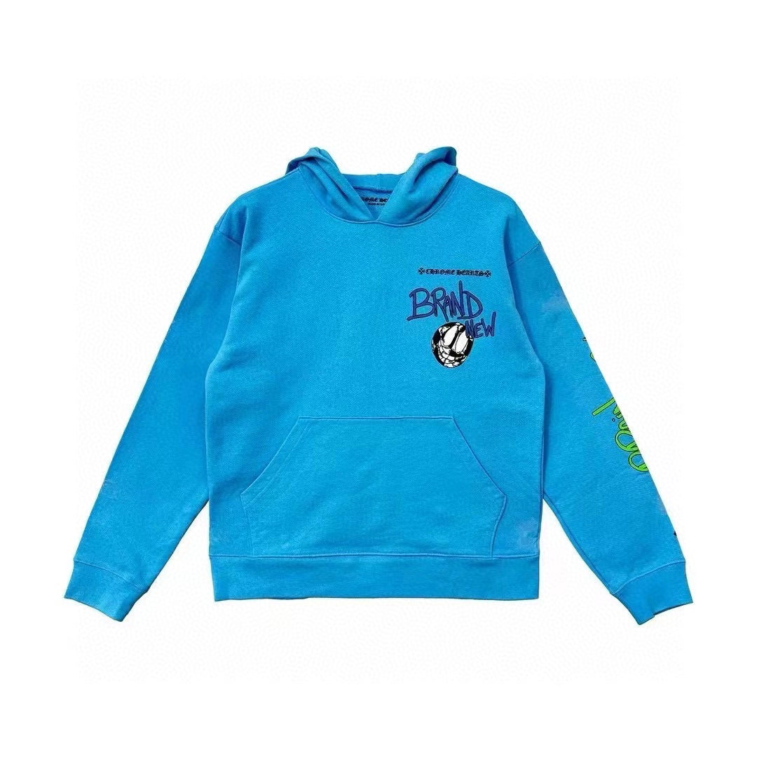 Men's Women's Spring And Summer Fashion Letter Graffiti Blue Casual Loose Hooded Sweatshirt #98725