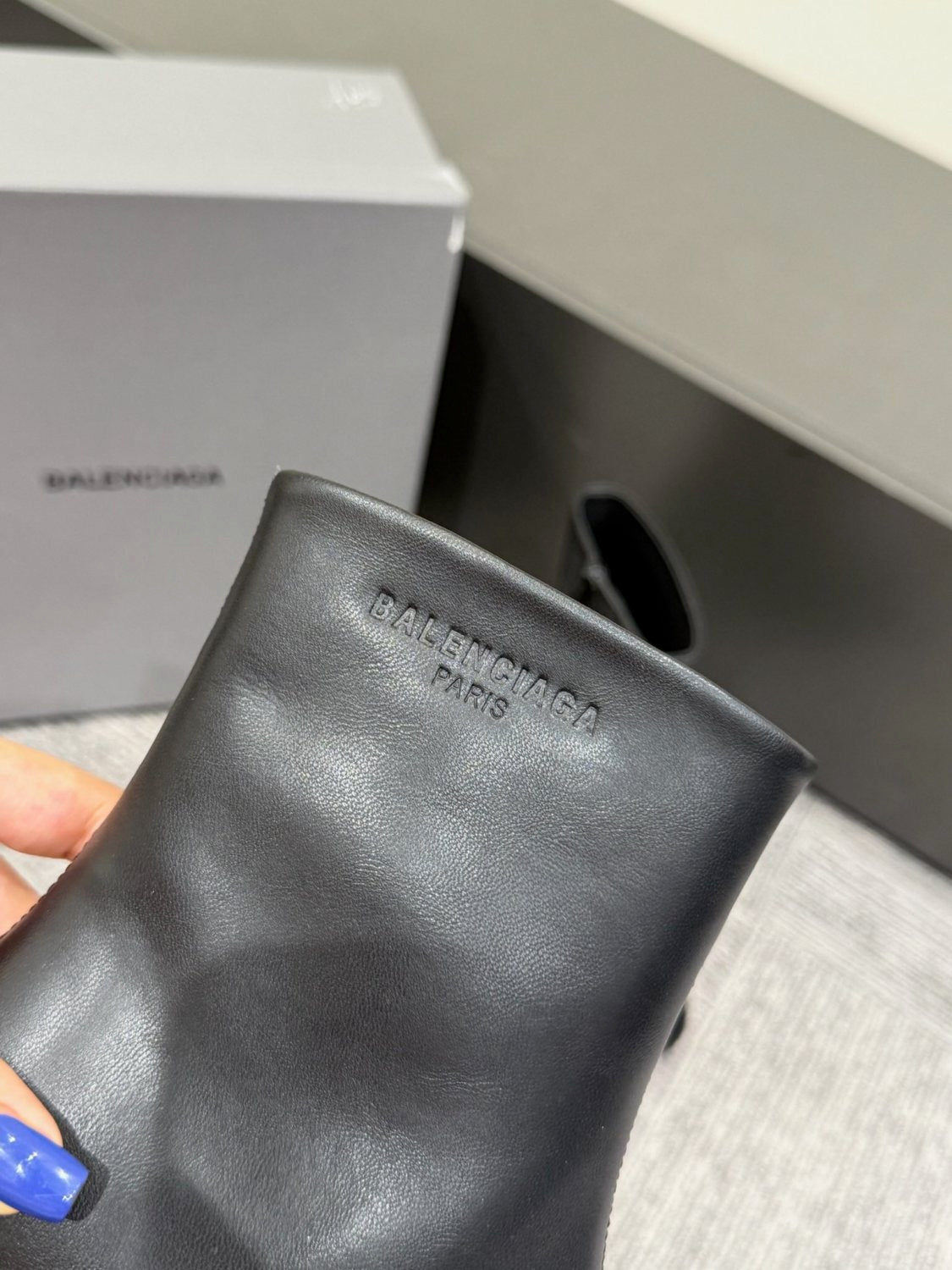 B DUTY FREE Women's Solid Color Letter Print Cowhide Square Toe Chunky Heel Short Boots Shoes #77869