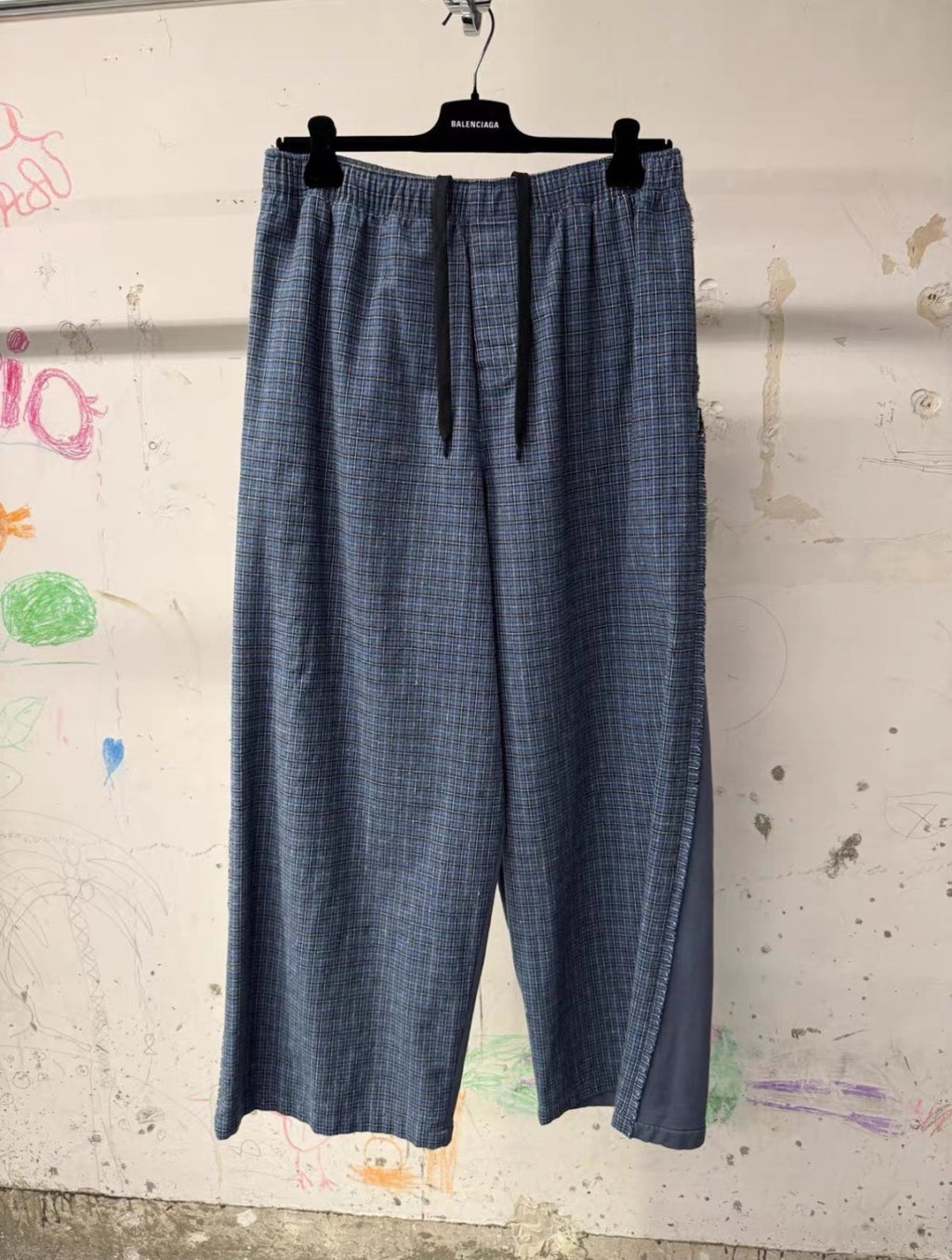 Unisex Blcg 2026SS Plaid patchwork Distressed finish Loose fit Trousers Pants #82535A