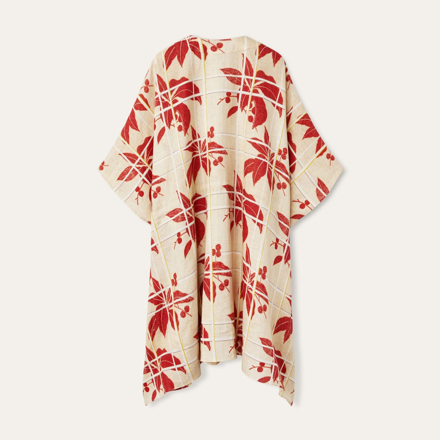 Ichi Women's Printed Linen Dress Elegant Cape Jacket Short Sleeve V-neck Fashion Loose Dresses Ngvp #8771