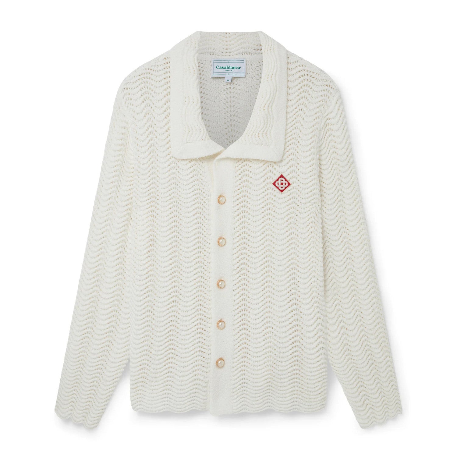 Men's Summer White Lapel Single Breasted Skeleton Long Sleeve Knit Jacket #72868