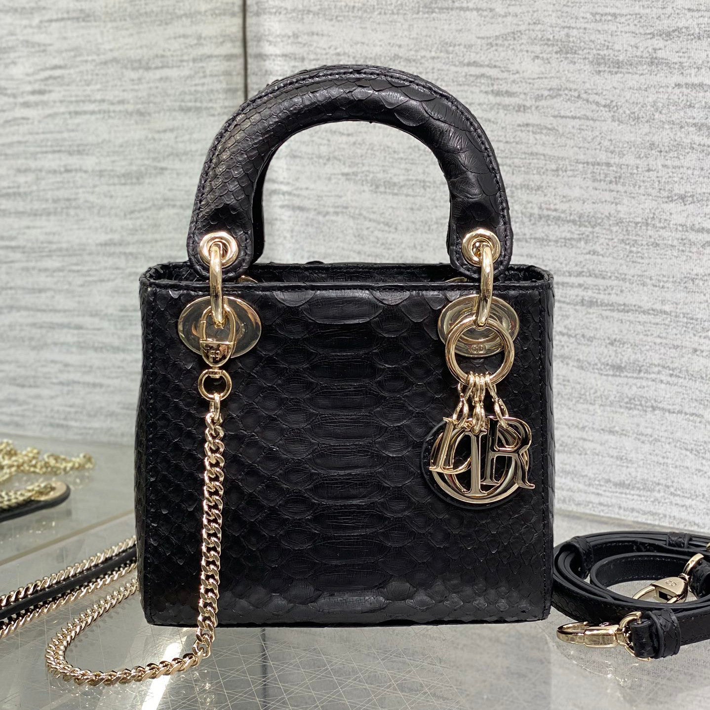 CD Lady Women's Solid Color Metal Pendant Detachable Chain Shoulder Strap Snake Skin Single Shoulder Crossbody Handbag Bag Bags #77722