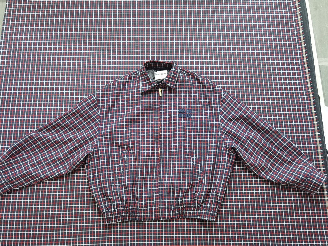 Women's Spring and Autumn Embroidered Logo Checkered Zipper Long Sleeve Jacket #72449