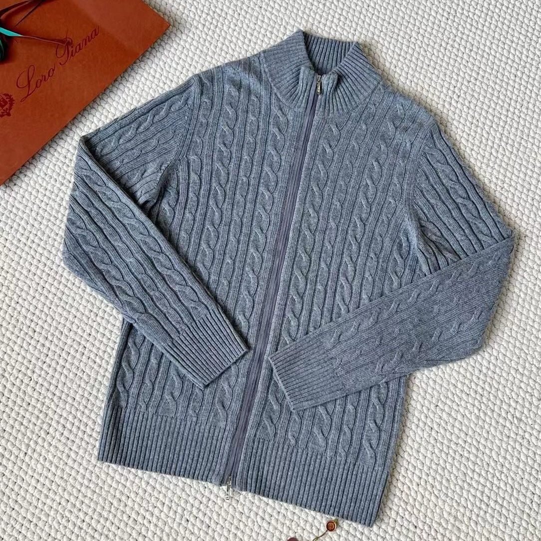 LP Men's Autumn And Winter Solid Color Zipper Half High Neck Knit Sweater Long Sleeve Jacket Ngvp #9392