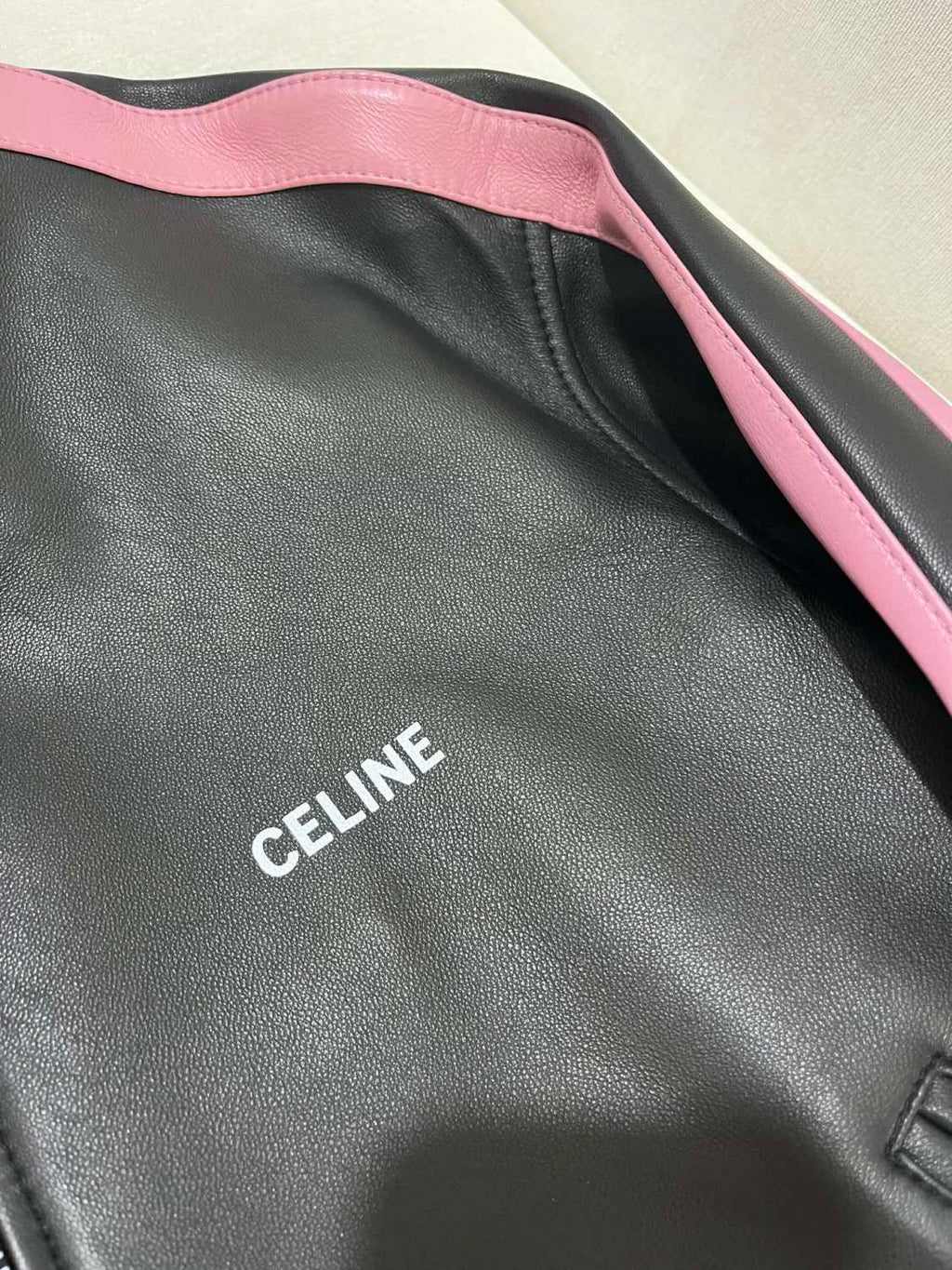 Women's Spring and Autumn Alphabet Logo Printed Striped High Neck Zipper Leather Jacket Elastic Low Waist Pants Suit Set #72526