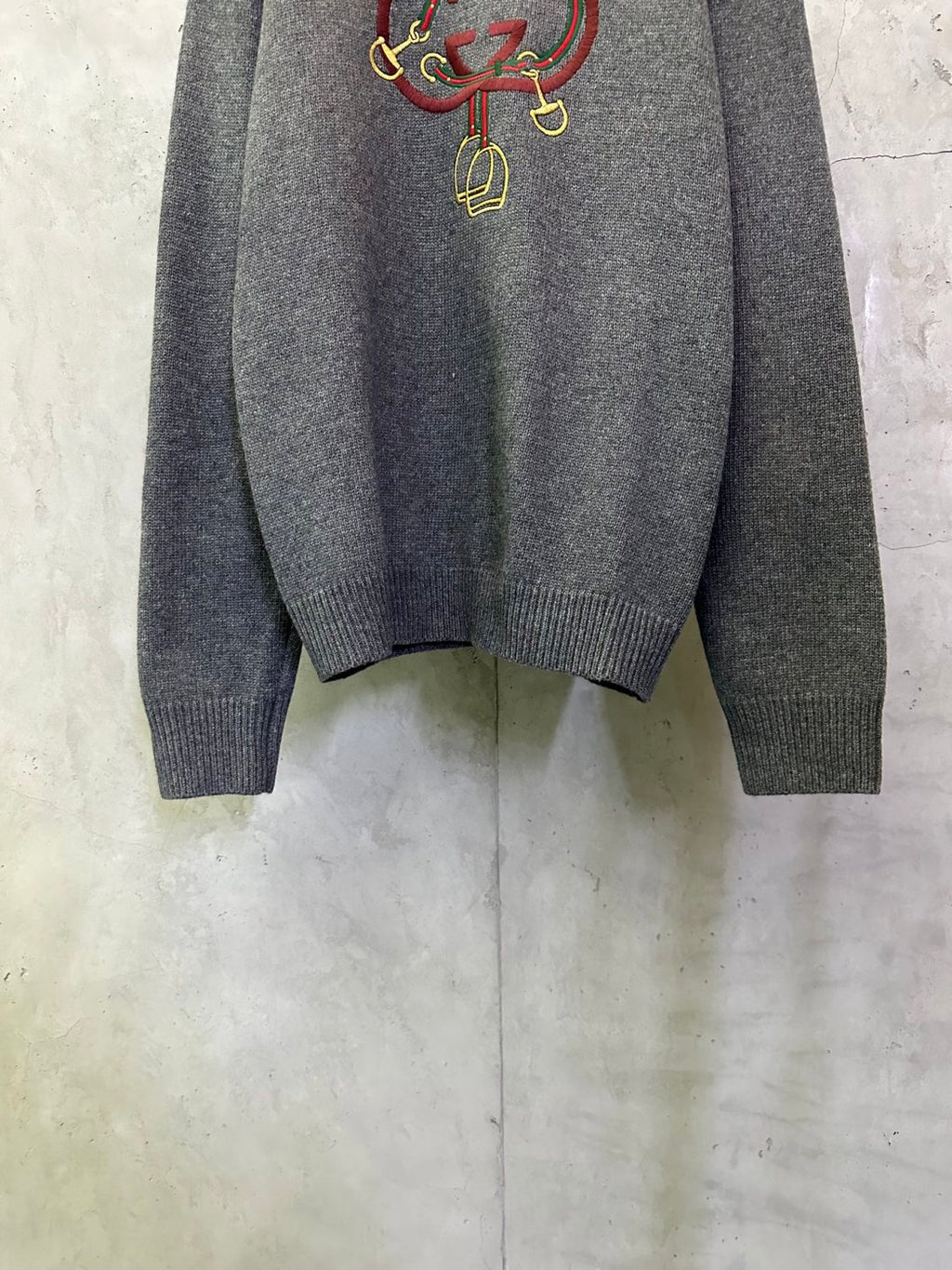 Men's Fall/Winter Chinese New Year Collection Embroidered Knit Wool Sweater Equestrian Style Fashion Trendy Pullover Gray Knit Sweater #194063