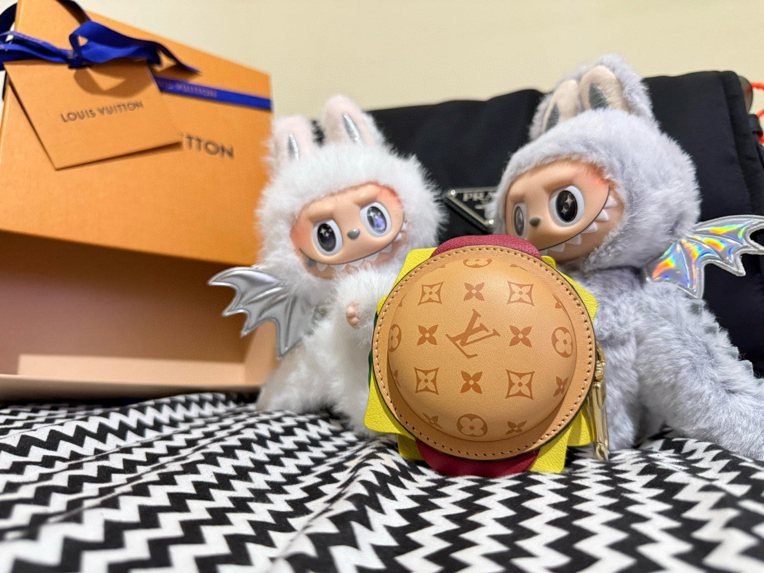 Letter-printed Leather Hamburger-shaped Earphone Bag Bags Charm #77581