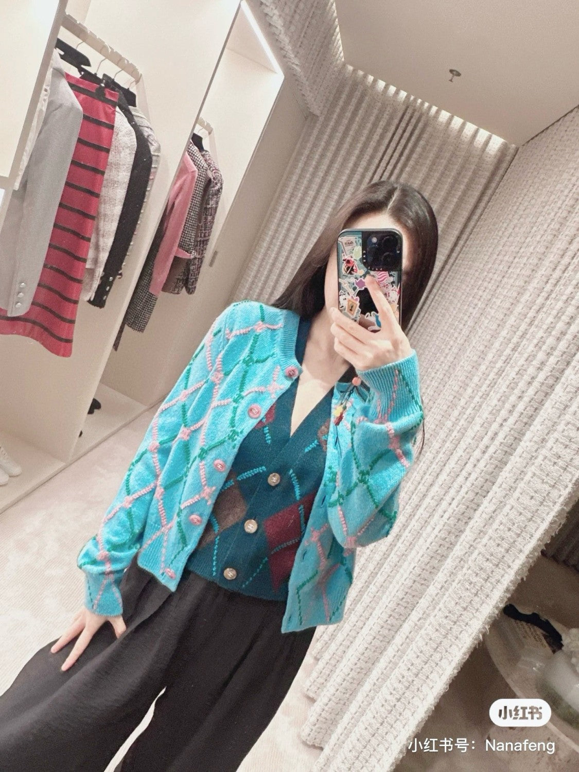 Women's Spring And Fall Shirt Logo Jacquard Letters Single-breasted Wool Knit Sweater Jacket #73326