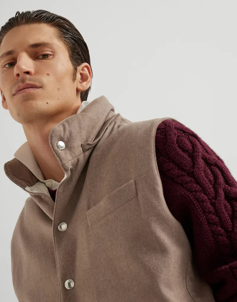 BC Men's Spring/Autumn Detachable Hooded Solid Color Single-Breasted Bonded Wool Flannel Down Vest Ngvp #2293