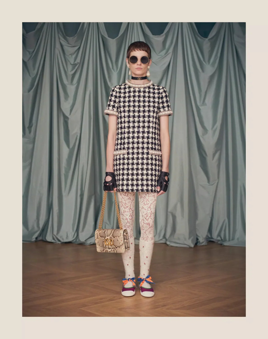 Women's Summer Embroidered Damir Light Tweed Rhinestone Round Neck Check Fitted Short Dresses Ngvp #9733