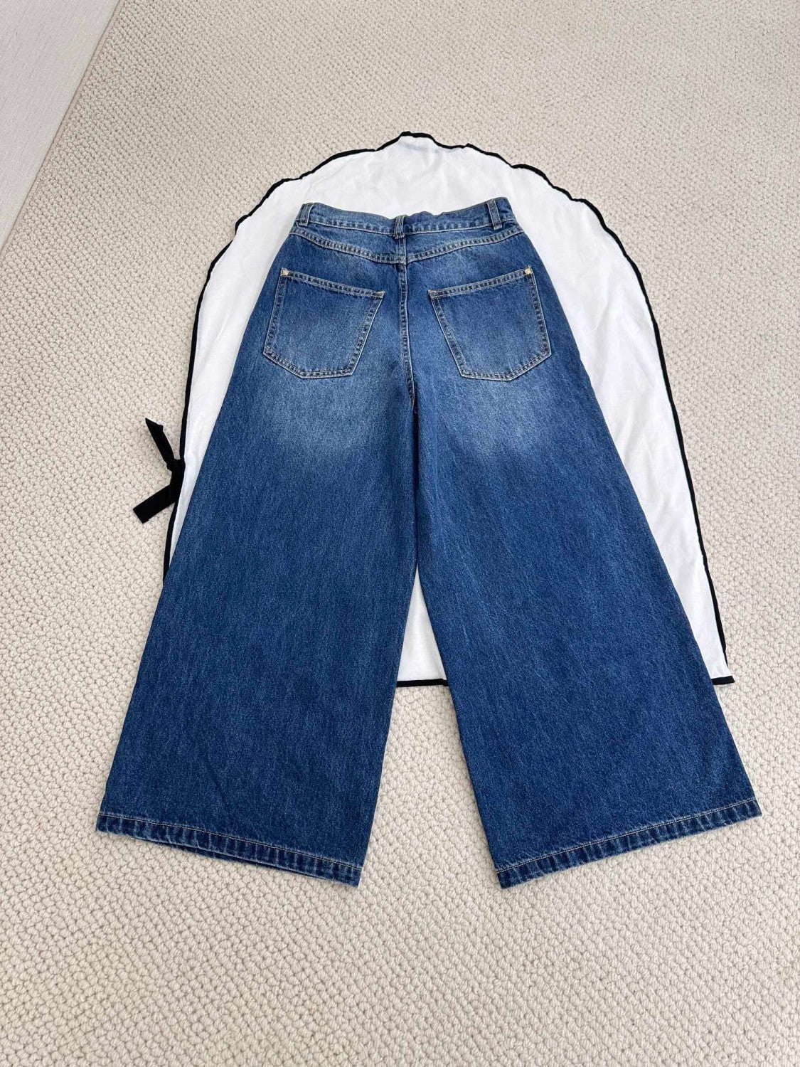 Women's Fall And Winter Blue Mid Waisted Denim Wide Legged Pants #73756