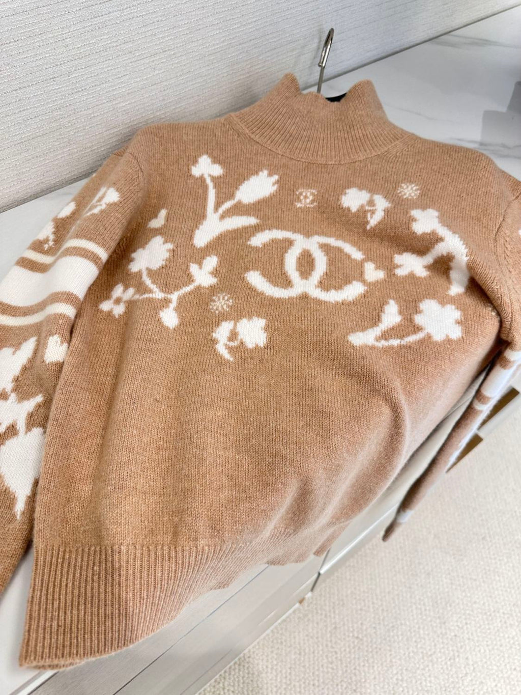 Women's Spring and Autumn Logo Printed High Neck Pullover Drop Shoulder Long Sleeve Cashmere Sweater #74367