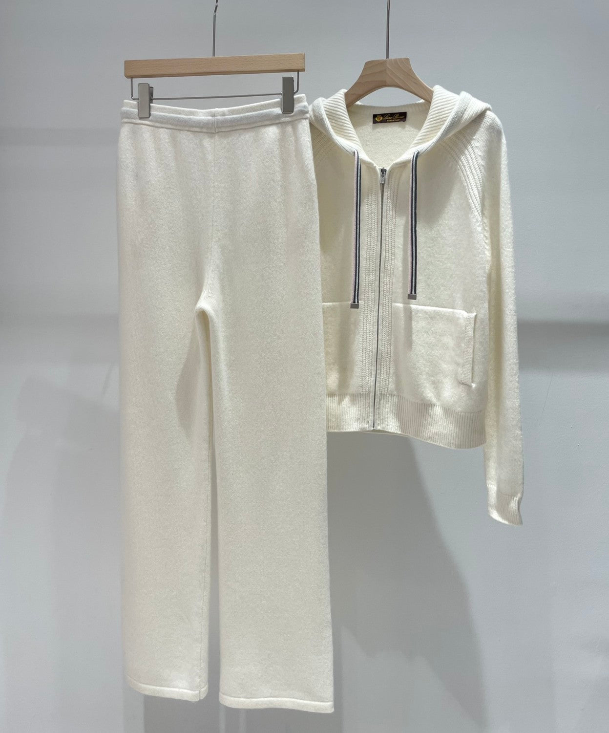 Women's Spring And Autumn Fashion Casual Knitted Drawstring Hooded Suit Long Pants Long Sleeve Solid Color Cashmere Sweater Ngvp #8772