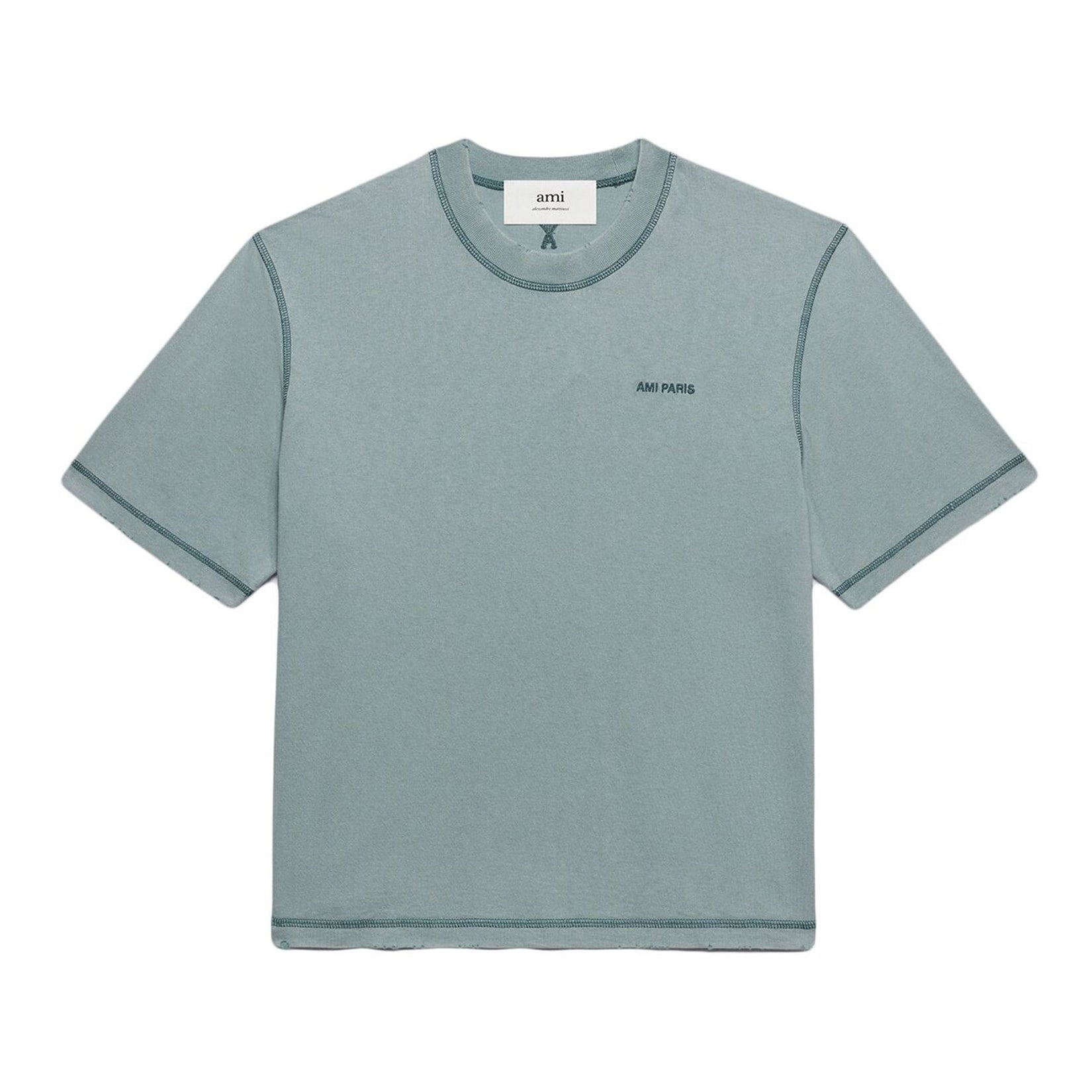 Ami Men's and Women's Summer Letter Embroidery Logo Round Neck Solid Color Short Sleeve T-shirt #98648