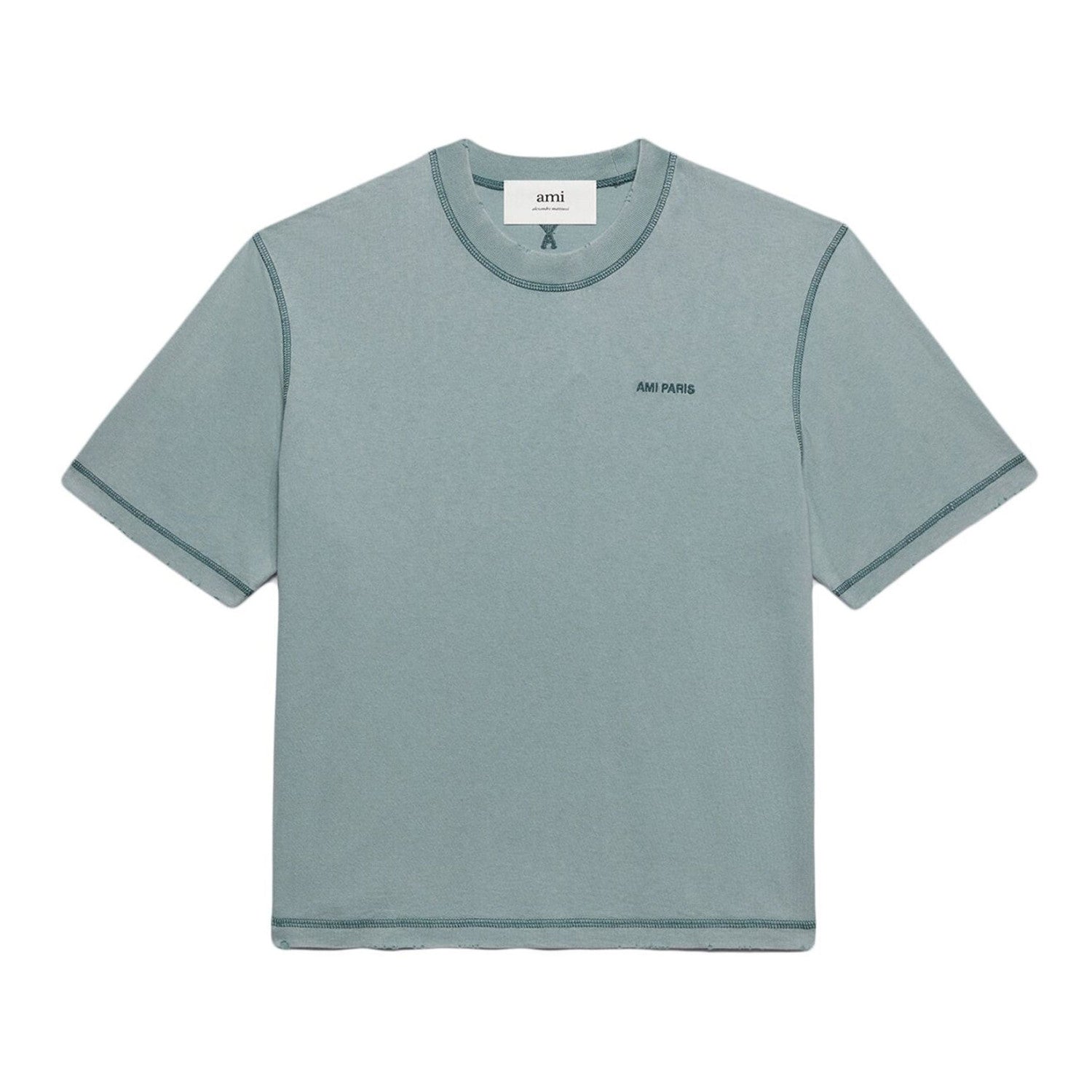 Ami Men's and Women's Summer Letter Embroidery Logo Round Neck Solid Color Short Sleeve T-shirt #98648