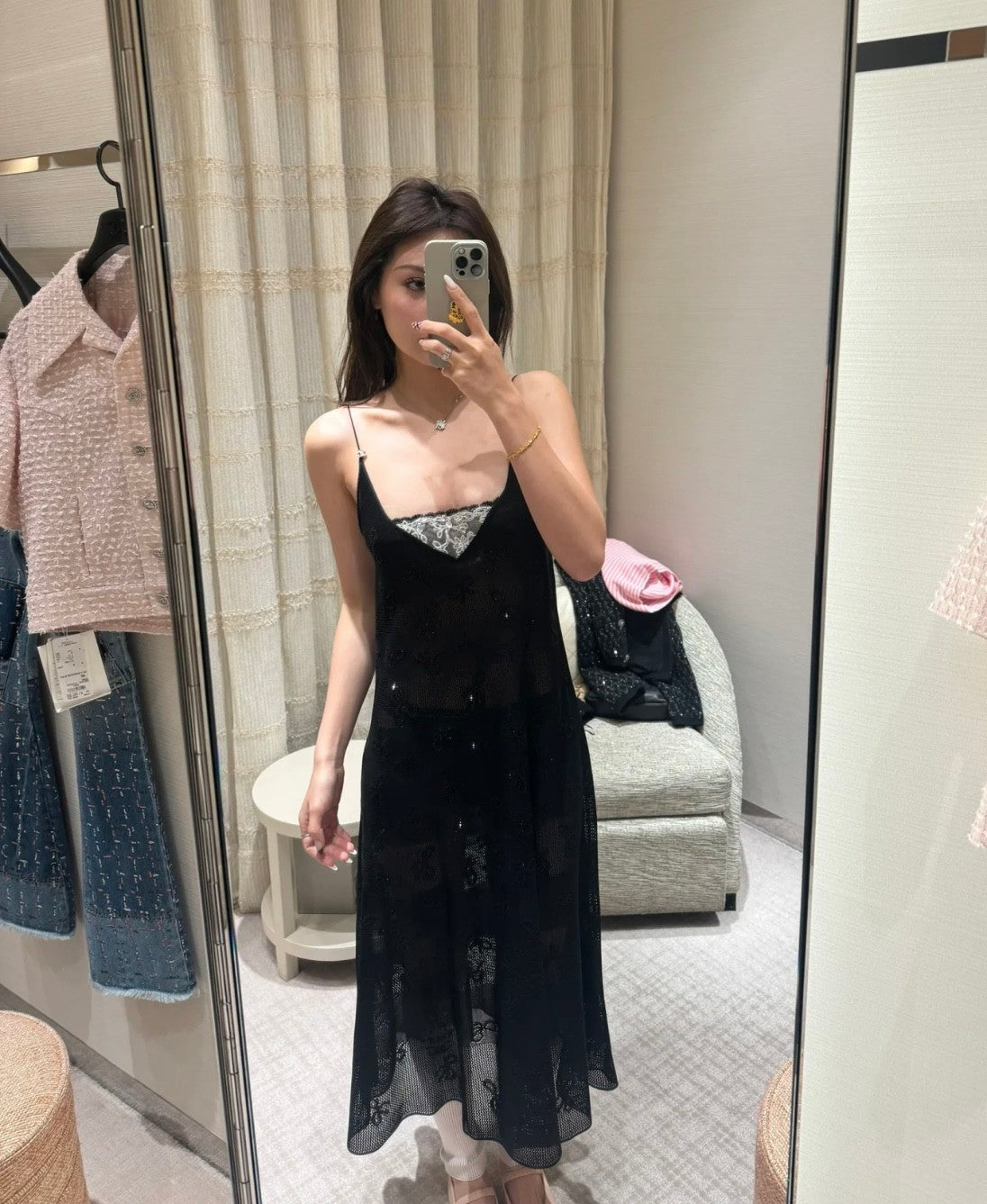 Women's Summer High Street Solid Color Lace Bow Jacquard Embroidery Sexy V-Neck Semi-Sheer Long Fitted Halter Dresses Ngvp #8744