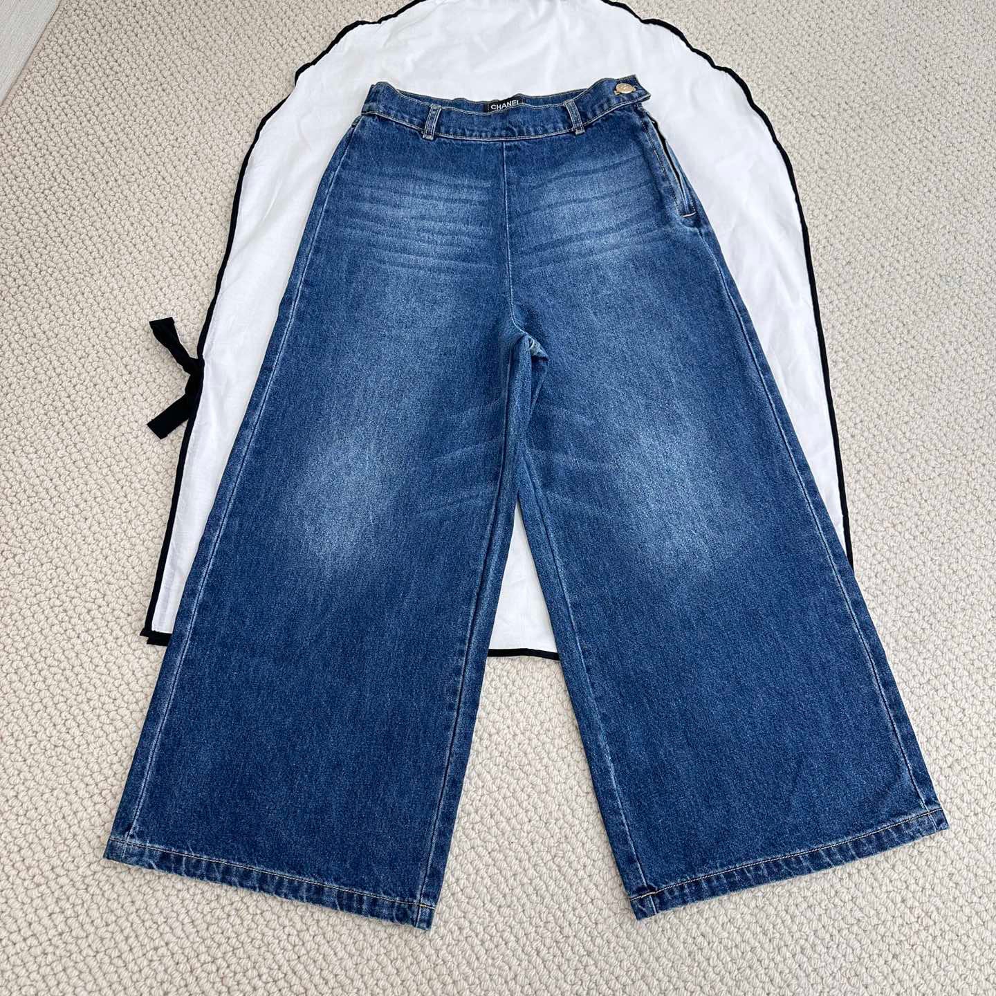 Women's Fall And Winter Blue Mid Waisted Denim Wide Legged Pants #73756