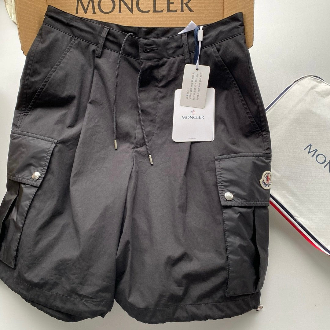 Men's Summer Black Straight Pocket Patch Logo Work Shorts #99788