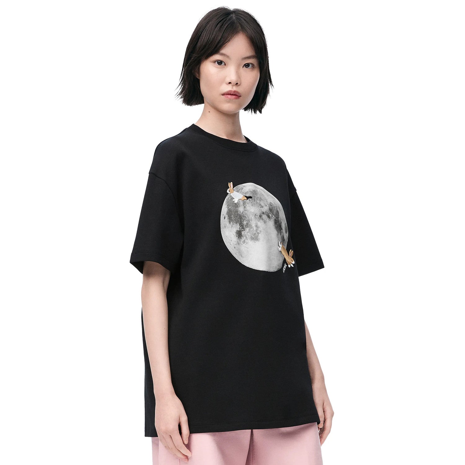 Women's Spring and Autumn Moon Print Black Long Sleeve T-shirt #74646