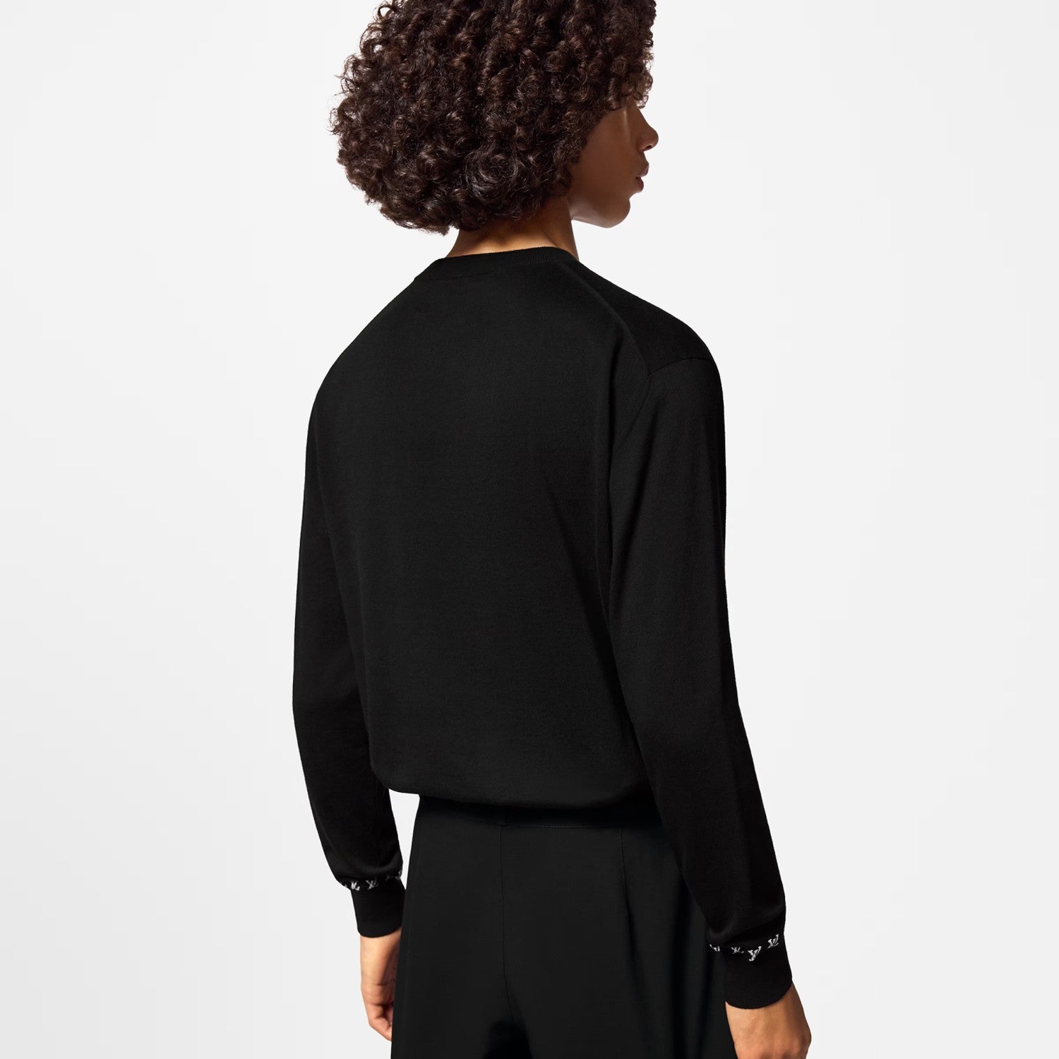 Men's Spring And Fall Logo Printed Crew Neck Black Cotton Long Sleeve Fitted Sweater #71473