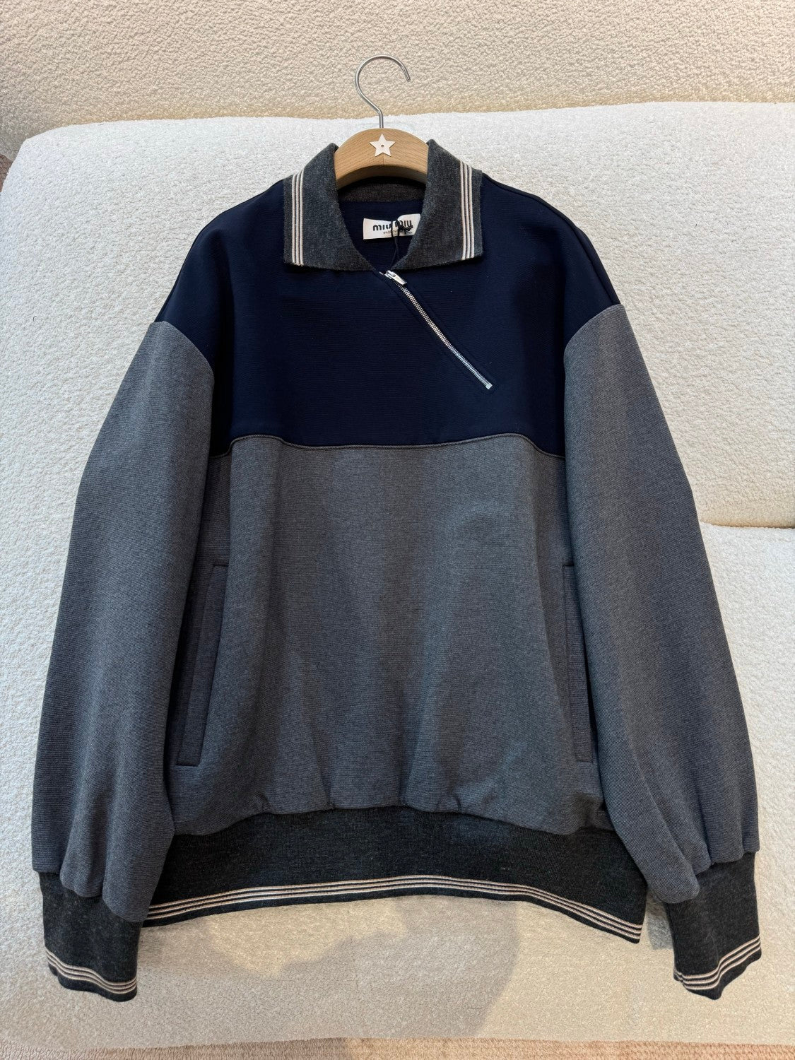 Women's Spring/Fall Casual Fashion Collared Pullover Diagonal Zipper Design Contrasting Color Long Sleeves Sweatshirt #79327