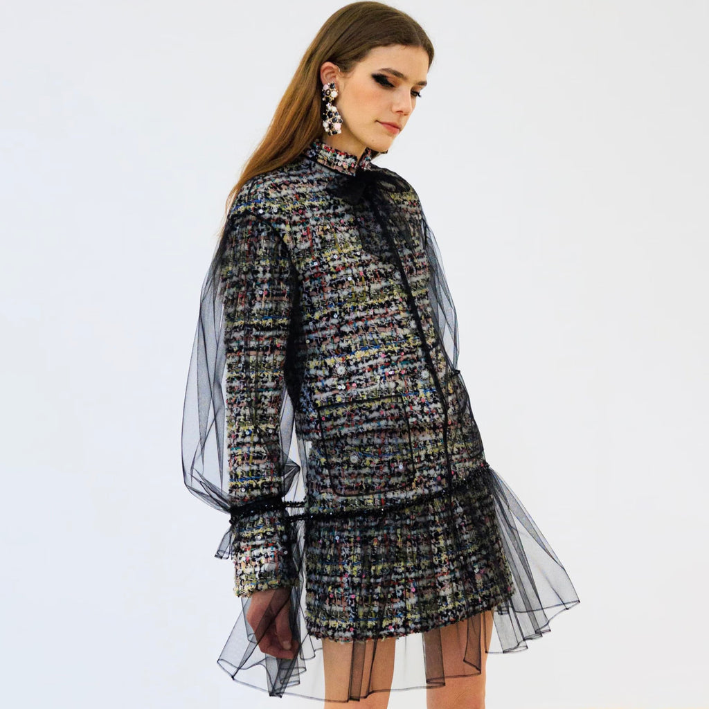 Women's 26SS Round Neck Button-up Tweed Short Coat Jacket Short Skirt Set Suit #194252