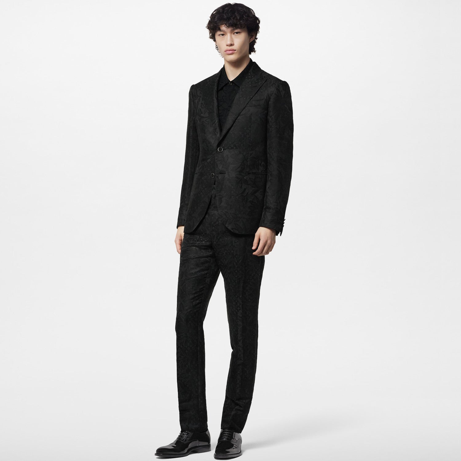 Men's Black Full Logo Printed Single Breasted Cotton Long Sleeve Jacket Coat Blazer Pants Suit Set #98784