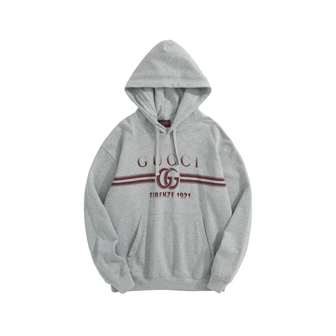 Men's Spring Autumn Logo Letter Printed Gray Drawstring Hooded Sweatshirt Pullover #99858