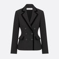 Women's Spring and Autumn Wool Velvet Trim Waisted Suit Lapel Double Breasted Black Jacket Ngvp #8924