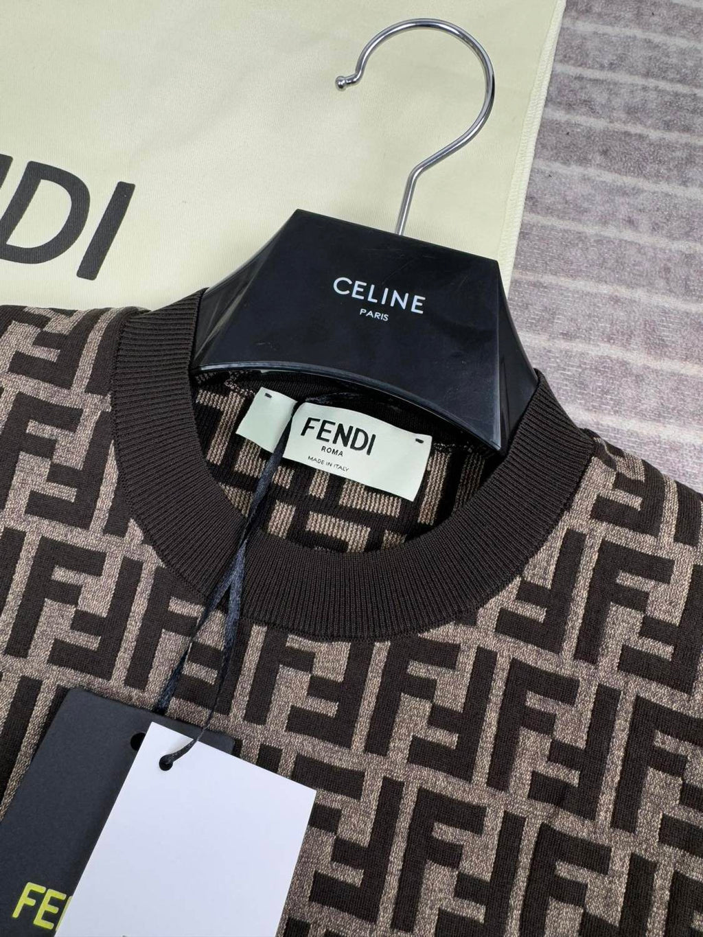 Women's Summer Brown FF Printed Cotton Jersey Top. Fitted Short Sleeve T-Shirt #72932