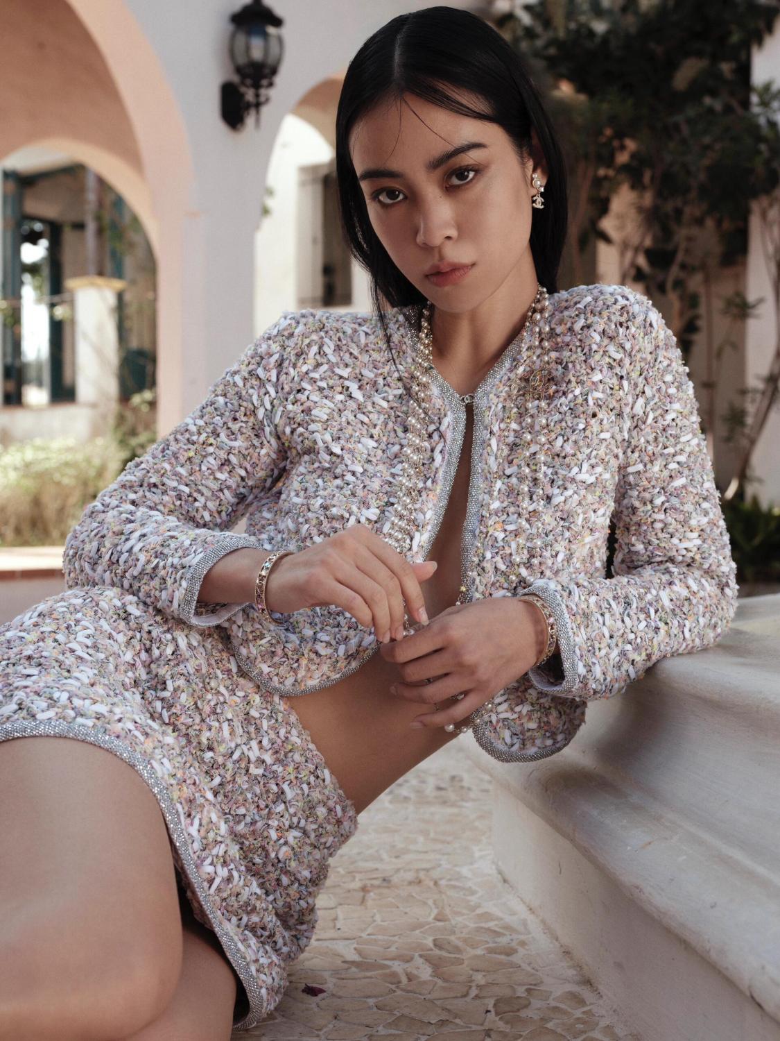 Women's Spring/Autumn Round Neck Rhinestone Trim Color Block Long Sleeve Cardigan Jacket Casual Tweed Stretch Skirt Ngvp #2274